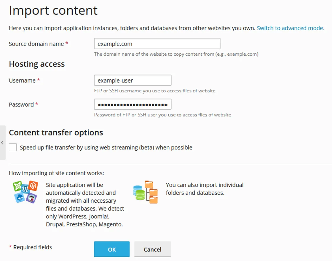 Importiere deine bestehende Webseite, Datenbanken und E-Mails